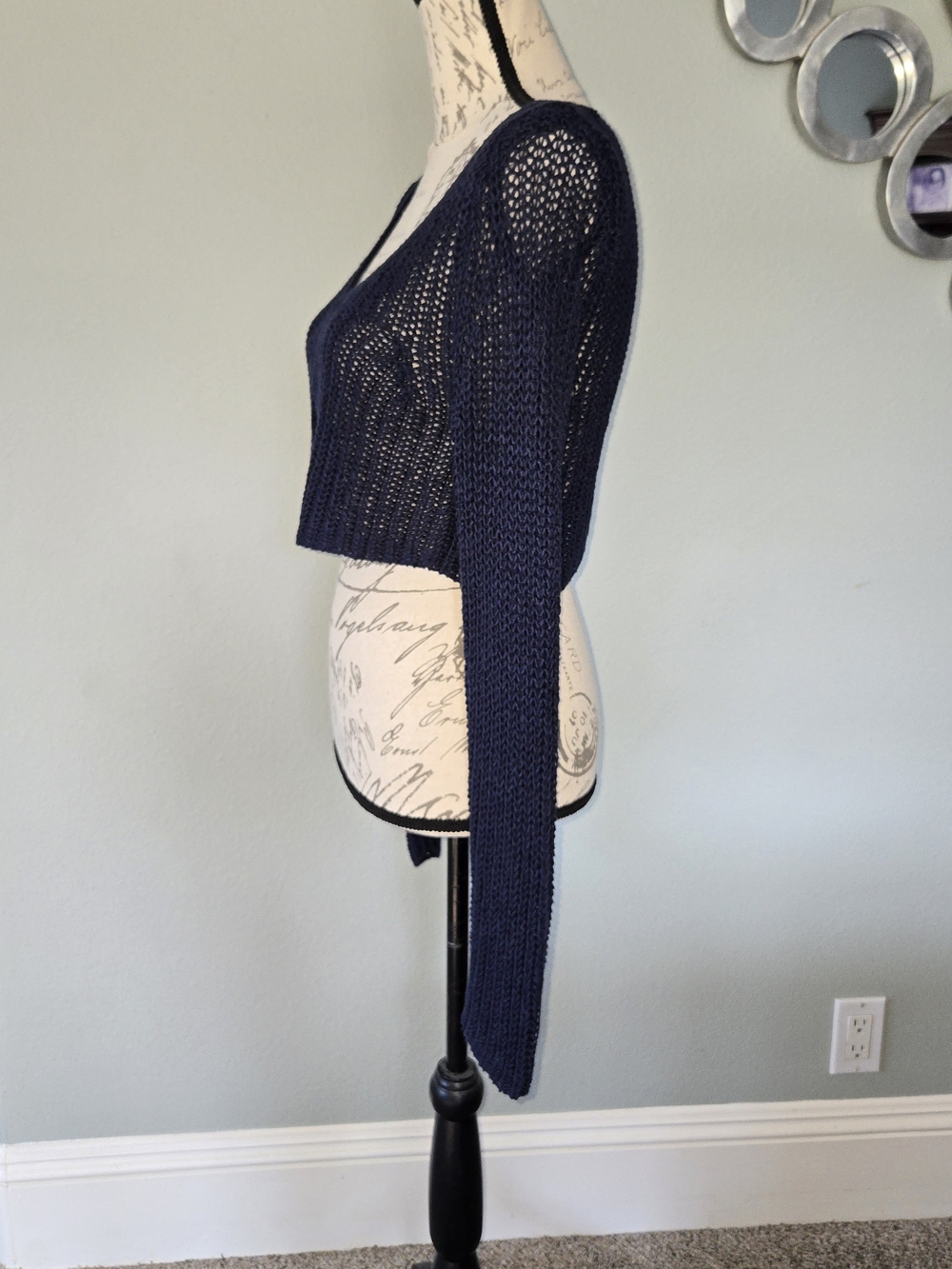 La Hearts Navy Cropped Open-Knit Cardigan - Picture 4 of 9